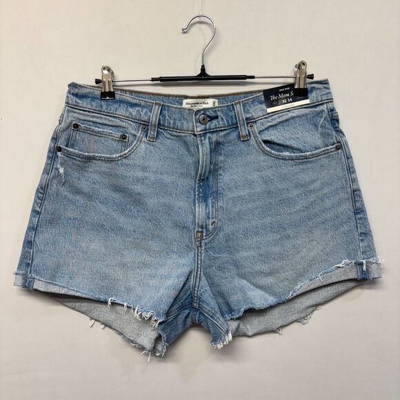 NWT Abercrombie & Fitch Women High Rise Mom Jean Shorts Size 32/14 Denim C056 10 - Picture 1 of 16